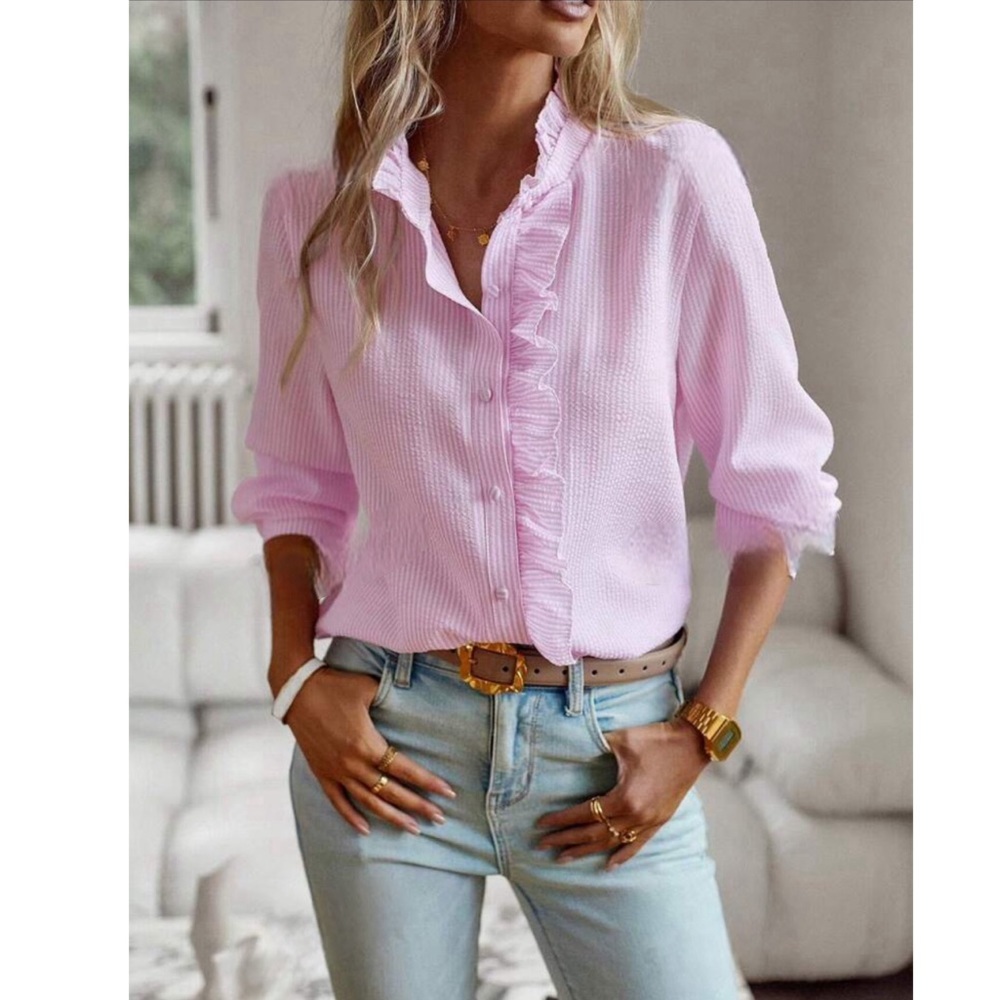 Pink Ruffle Boho Blouse - Picture 2 of 5
